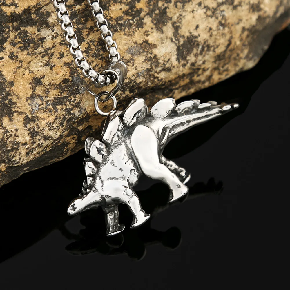 Fashion Popular Dinosaur Pendant Chain Retro Eotriceratops Animal Mens Necklaces Charm Stainless Steel Jewelry Gifts Wholesale