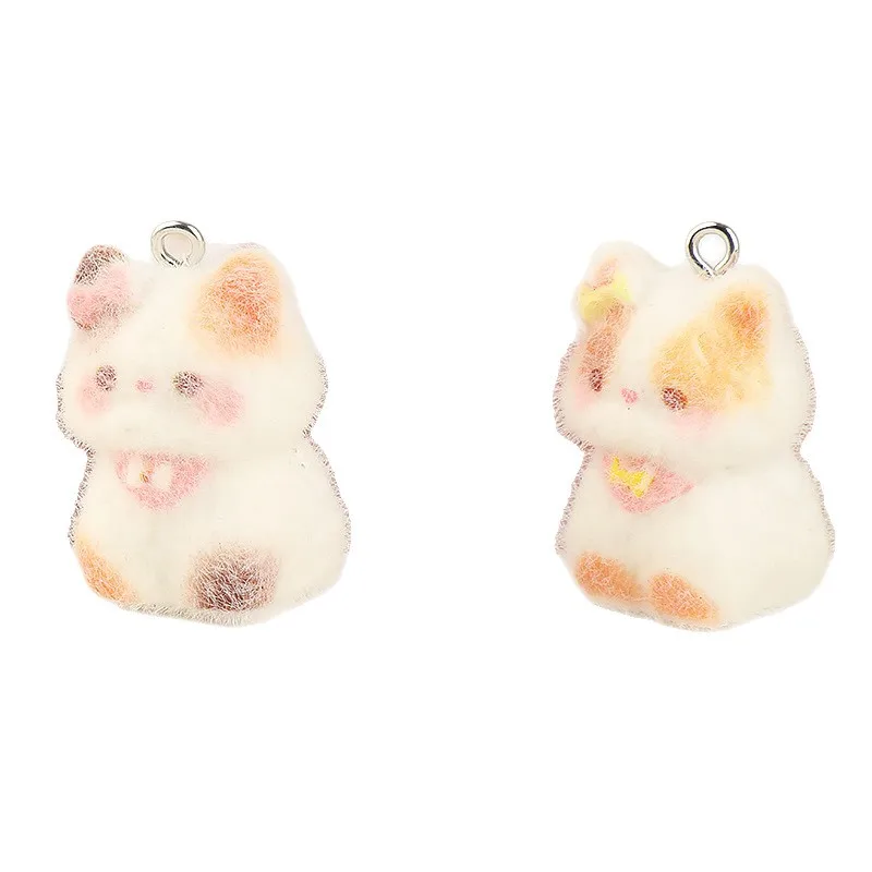 Pendentif chaton tridimensionnel en résine floquée, 10 pièces, breloques mignonnes, fabrication de bijoux, chaîne de téléphone portable, accessoires de charme pour sac