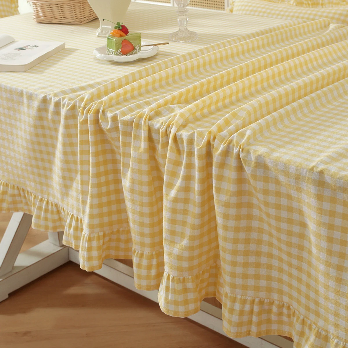 Karierte Tischdecke mit Rüschenrand für Zuhause, Hochzeit, Party, Festival, Küche, Weiche Faltbare Tischdecke mit Rüschenrand – Detail 8