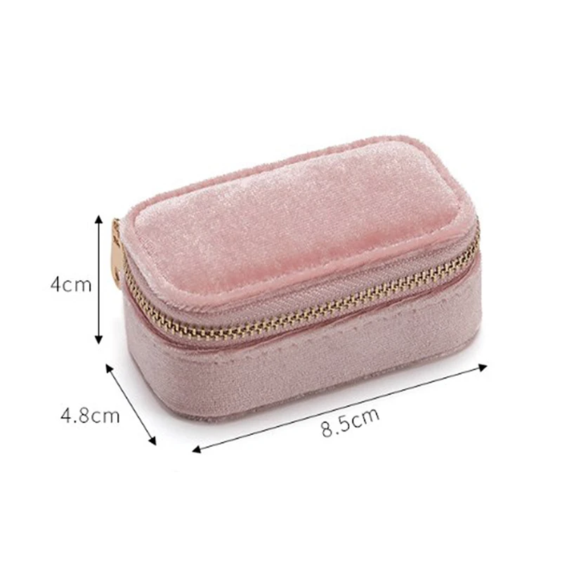 1pcs Mini Velvet Ring Box Jewelry Storage Case Single Layer Earrings Necklace Organizer Candy Color Zipper Bag Travel Portable