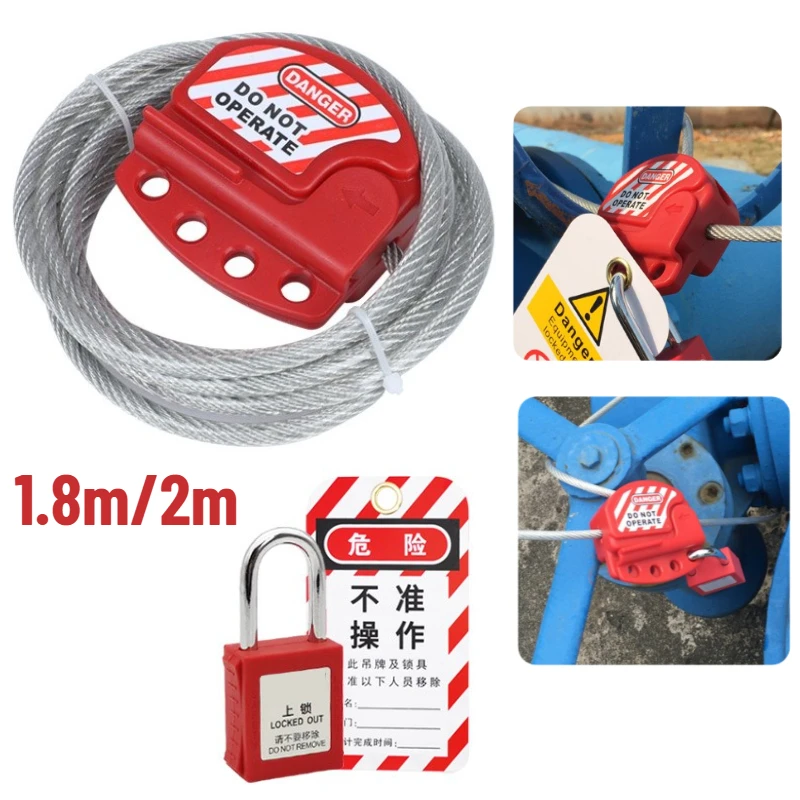 1 Set Lockout Tagout Cable Lock 1.8m/2m Adjustable Loto Steel Cable with Vinyl Coated for Out of Service Repair Management