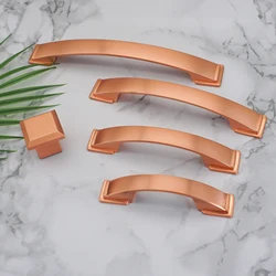 Brushed Rose Gold Cabinet Handles Square Drawer Knobs Nordic Wardrobe Pulls Zinc Alloy Furniture Hardware Kitchen Accessories