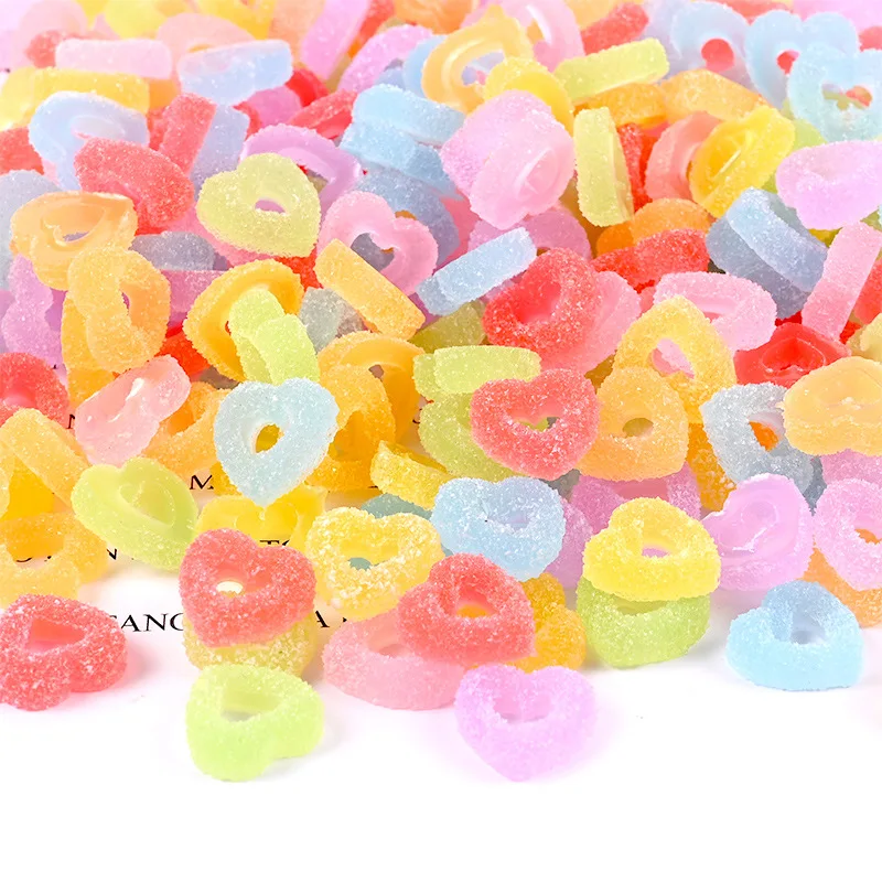 Kawaii Gummy Love Nail Charm 20pcs Soft Candy Hollow Heart Nail Art Decoration Parts Mix Colors for Nail Art cabochon Ornament