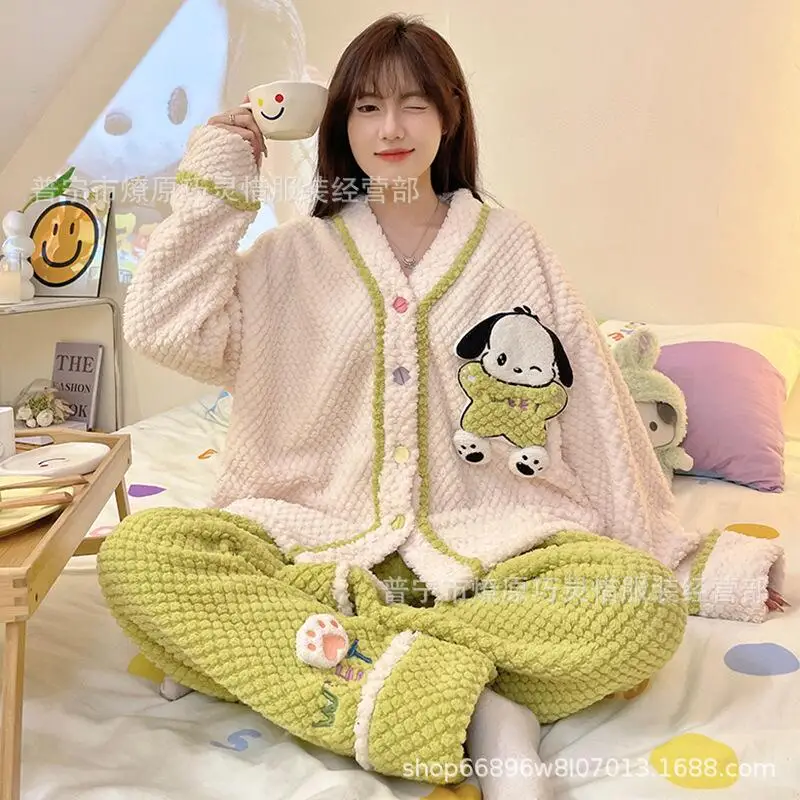 حار أنيمي Kawaii Kuromi النساء بيجامة الكرتون Pochacco ملابس خاصة طالب بيجامة مجموعات الحبيب فتاة الشتاء سميكة الدافئة ملابس خاصة