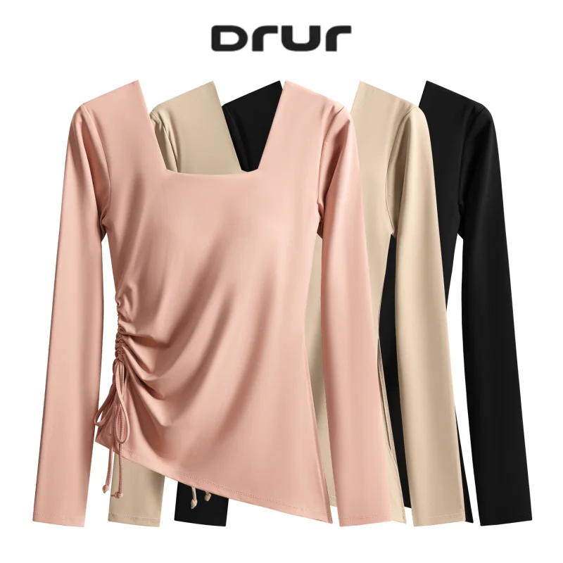 

Топ для йоги с рюшами и шнурком DRUR по бокам, дышащая спортивная рубашка для спортзала для женщин, повседневная одежда для пилатеса и танцев для уличных путешествий