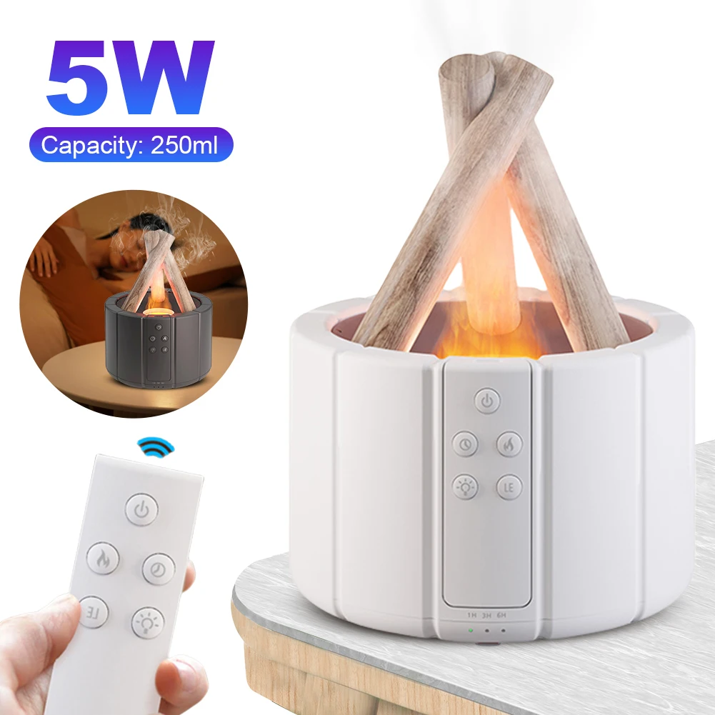 250ml Ultrasonic Aroma Diffuser Auto Shut-Off Cool Mist Humidifier Night Light Simulated Campfire Diffuser with Remote Control