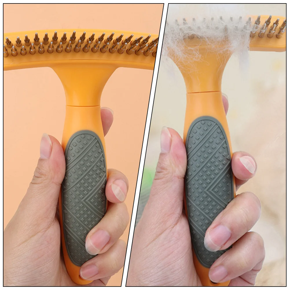 

Pet Grooming Rake Dematting Brush Double Row Teeth Shedding Tool for Dogs Practical Durable Rust-Resistant Easy Grasp Handle