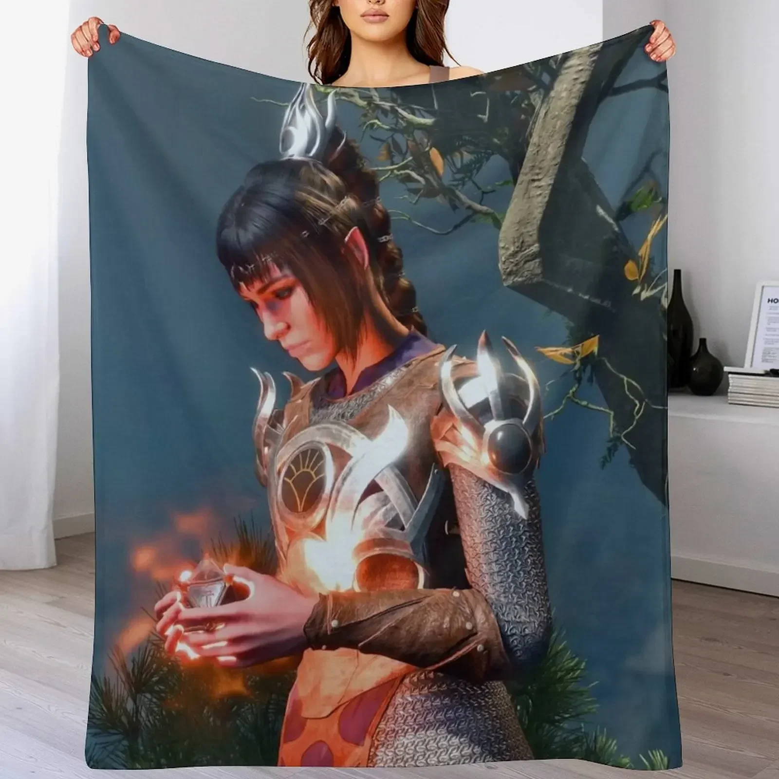 Shadowheart the Human Cleric Adventurer holding the artefact Throw Blanket funny gift halloween Blankets