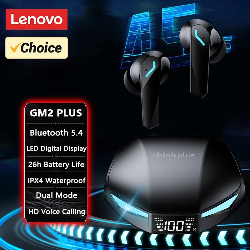 Новые Lenovo GM2 PLUS TWS беспроводное обновление Bluetooth 5,4 наушники со светодиодным цифровым дисплеем водонепроницаемые наушники игровая гарнитура с низкой задержкой