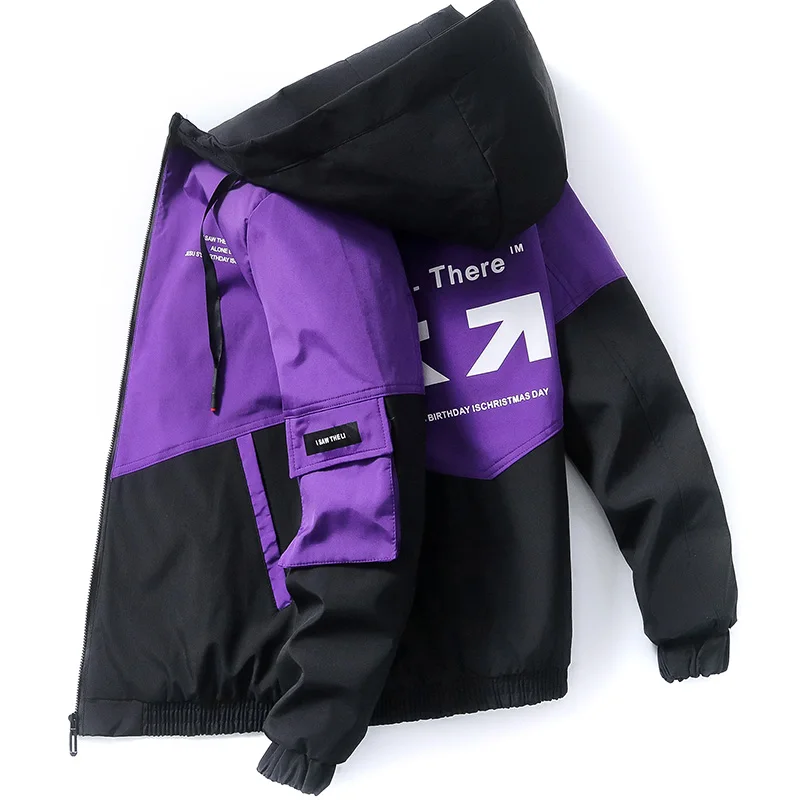 Spring Autumn Patchwork Streetwear Jackets Men Big Size 3XL Hooded Casual Loose Print Windbreaker Jacket Male Hip Hop Coat homme