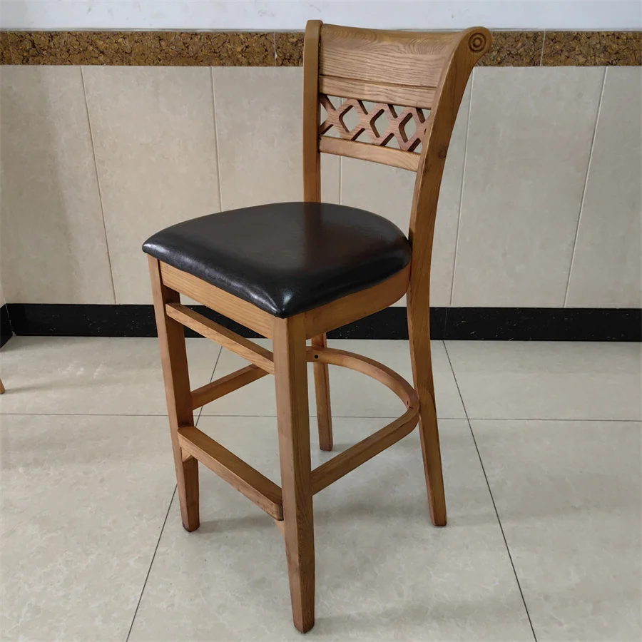 #Hot Selling Luxury Restaurant Living Room Chair Coffee Shop Solid Wood Backrest Rotary Household High Stool Bar Chairs