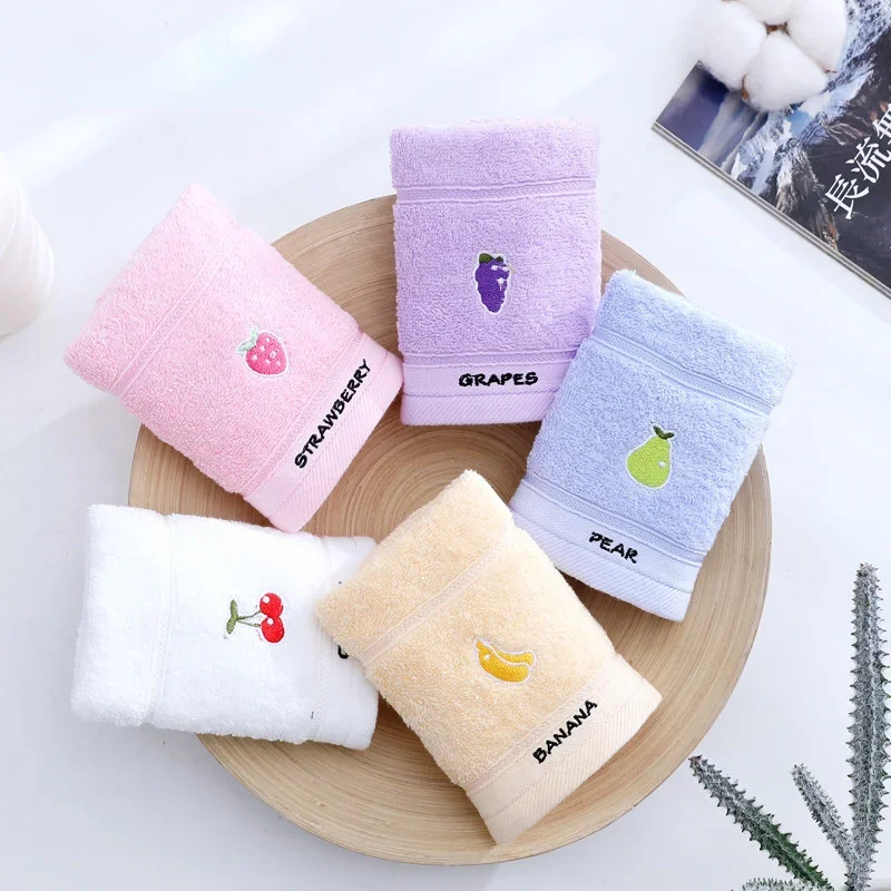 Hot Sale Fruit Animal Embroidered Baby Towel Child Soft Water Absorbent Hair Washing Cleaning Face Towel Pure Cotton Hand Towel