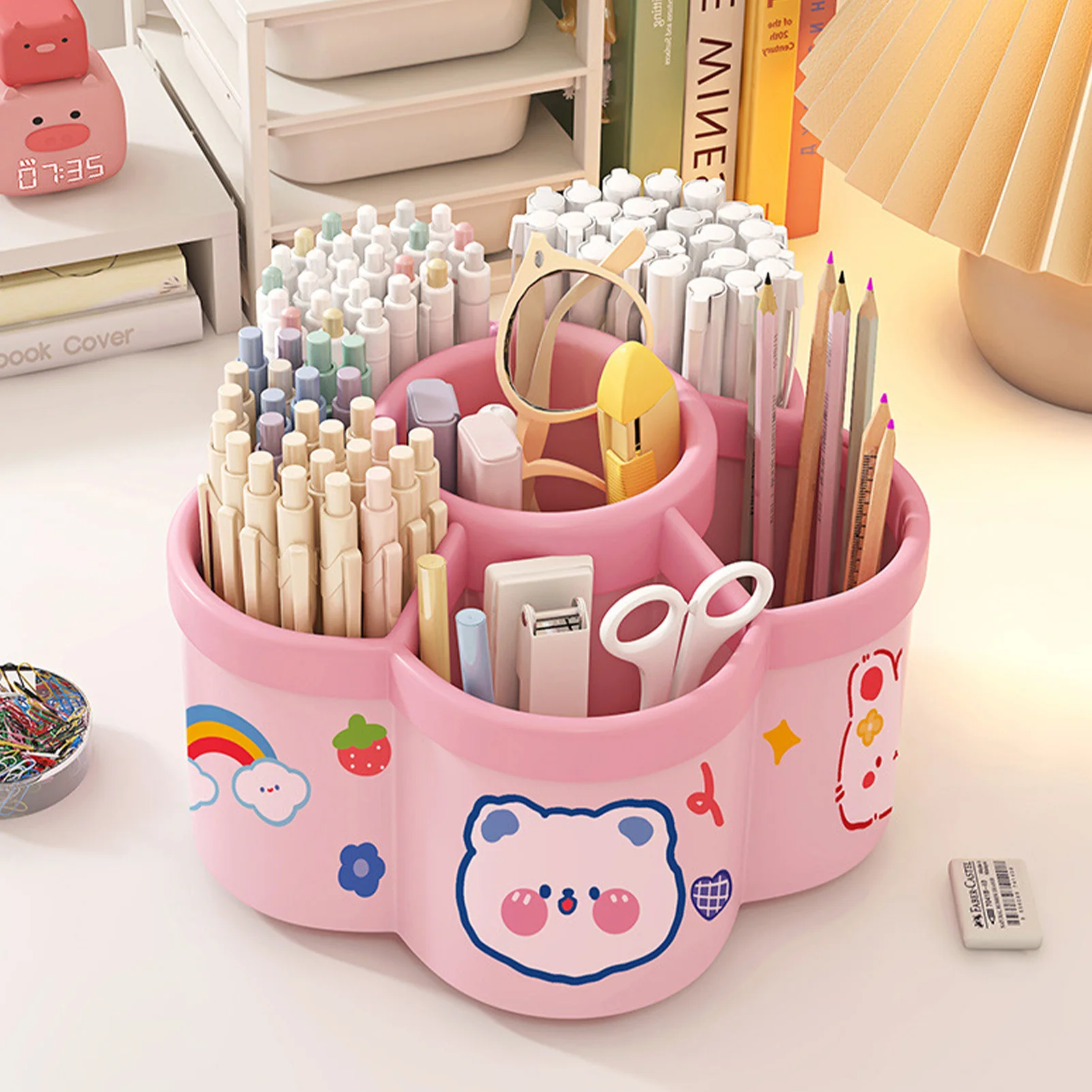 Multifunctional Rotating Pen Holder Desk Organizer Large Capacity Plastic Creative Storage Container Office Student Stationery