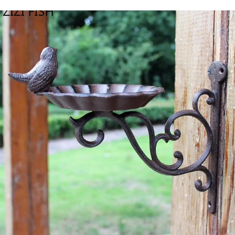 

Antique iron hook Courtyard garden candlestick Bird bowl decoration Wall-mounted candle holder