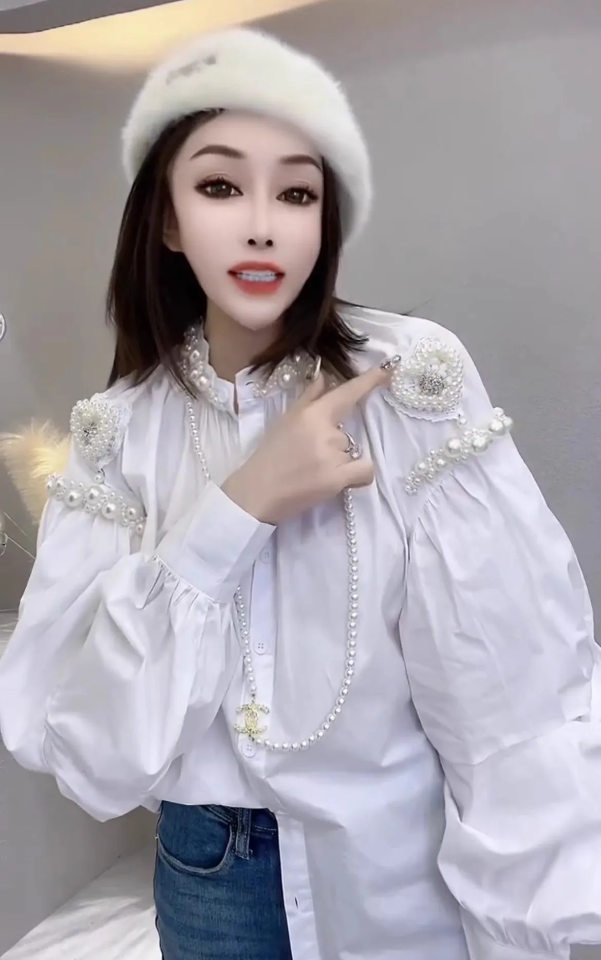 Luxury Oversize Royal Sweety Blouses Woman Lantern Sleeve Blouse Lace Shirts Handmade Pearls Beadings Ruffles Blouses Tops NZ286