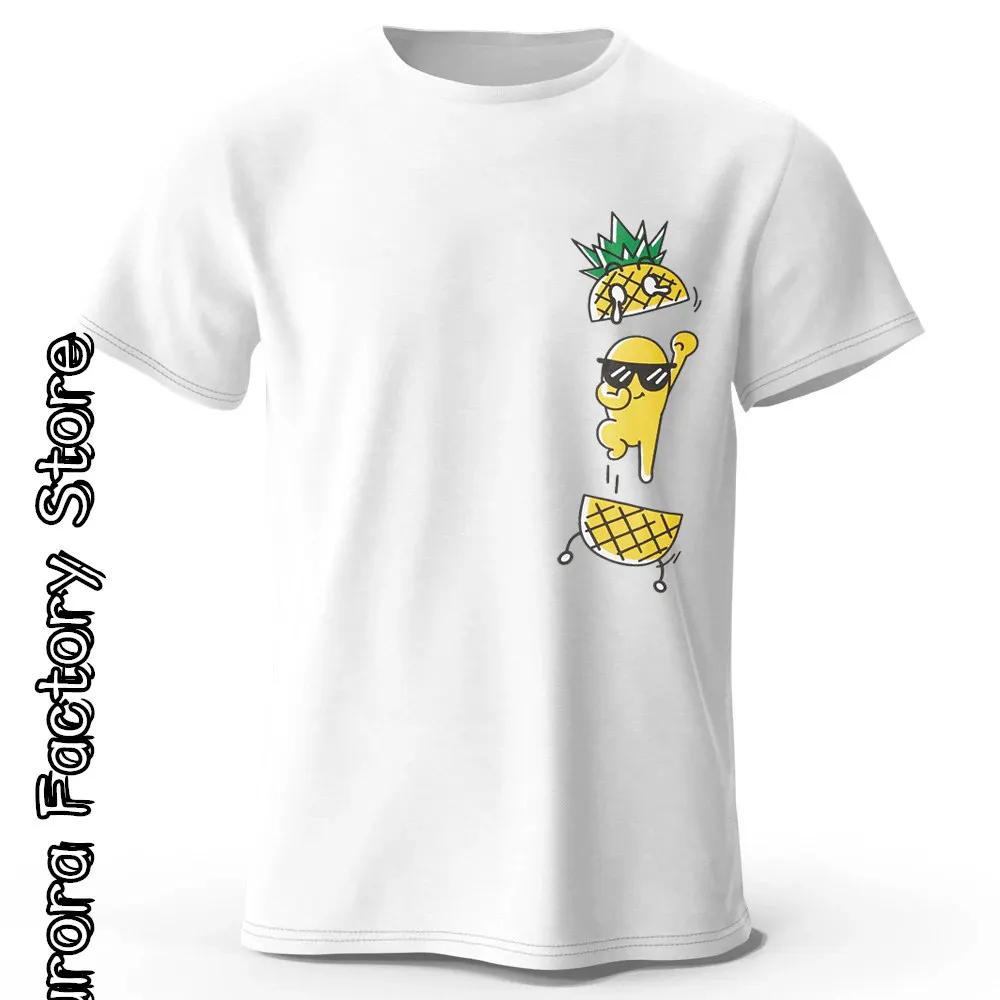 Summer Men Cotton T-Shirt Fashion Tops Tees Male Casual Stylish Short Sleeve Clothing Cartoon Pineapple Printing Streetwear