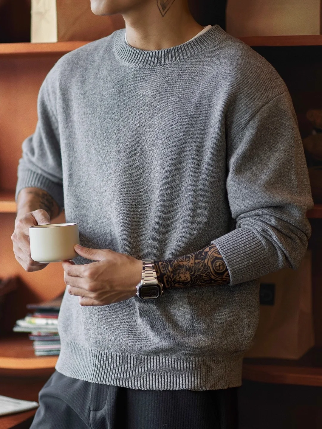 

Мужской зимний утепленный свитер из шерстяной смеси с круглым вырезом, свободного кроя, теплый, для повседневной носки, вязаный, мягкий, с длинными рукавами, на молнии