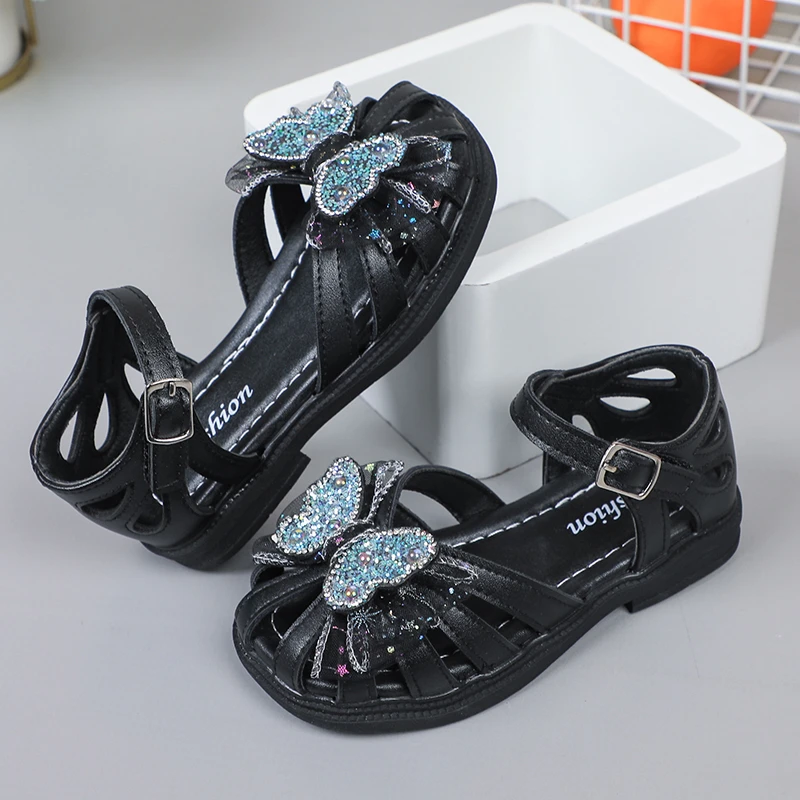 Shine Children Sandals for Girls Butterfly Cute Designer Kids Shoes Peep-toe Korean Style 2023 Summer New Soft Breatheable Chic