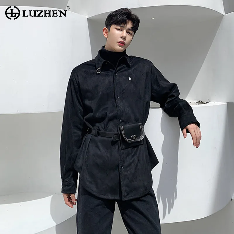 

Мужская модная рубашка LUZHEN 2026 весна: высококачественная, с длинным рукавом, элегантная, с декоративными карманами и поясом, повседневная, трендовая JY6319
