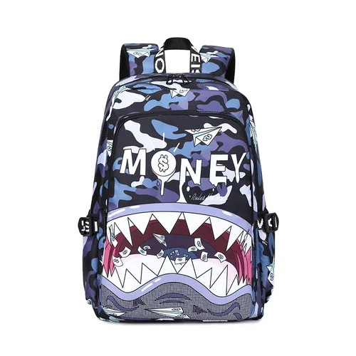 Imagen 2 del producto Recién llegado, bolso escolar ligero e impermeable con estampado de tiburones coloridos para estudiantes, mochila informal con estilo de dibujos animados de gran capacidad