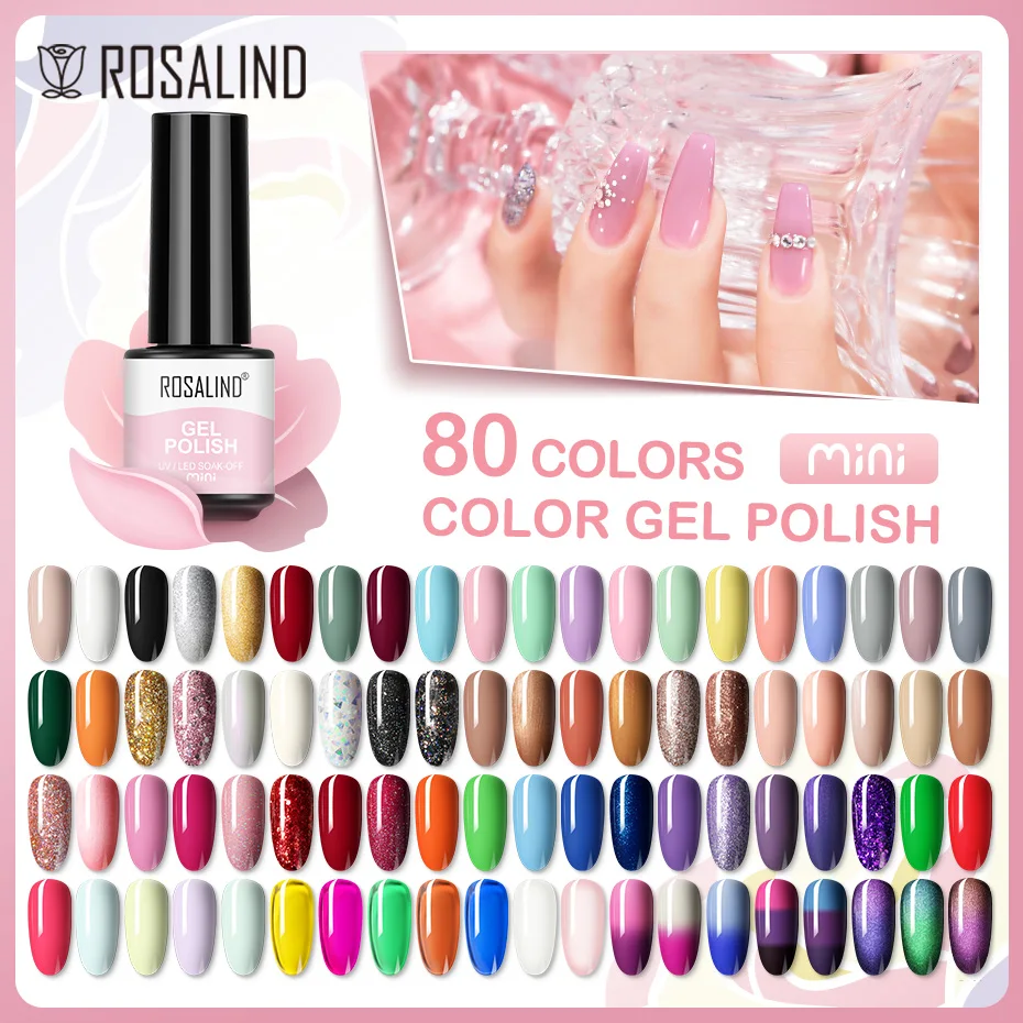 Rosalind Nail Gel Polish Semi Permanente Losweken 80 Kleuren Glitter Nail Vernissen Base Top Coat Art Salon Manicure Nail polish