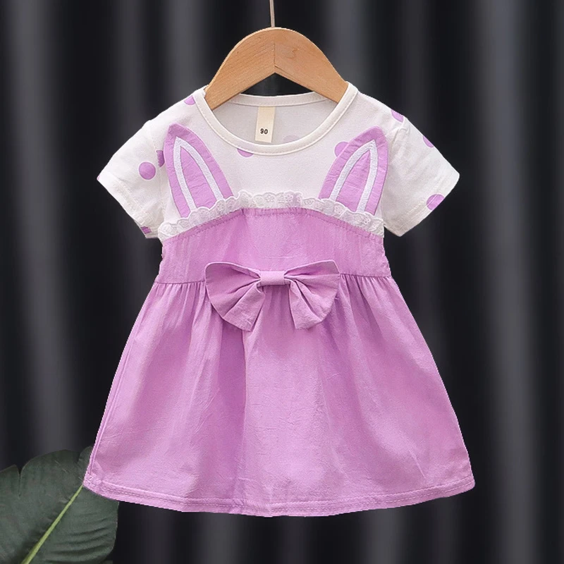 Vestido de dibujos animados para niña pequeña, disfraz de princesa con Orejas de conejo, ropa de cumpleaños con lazo, A1024