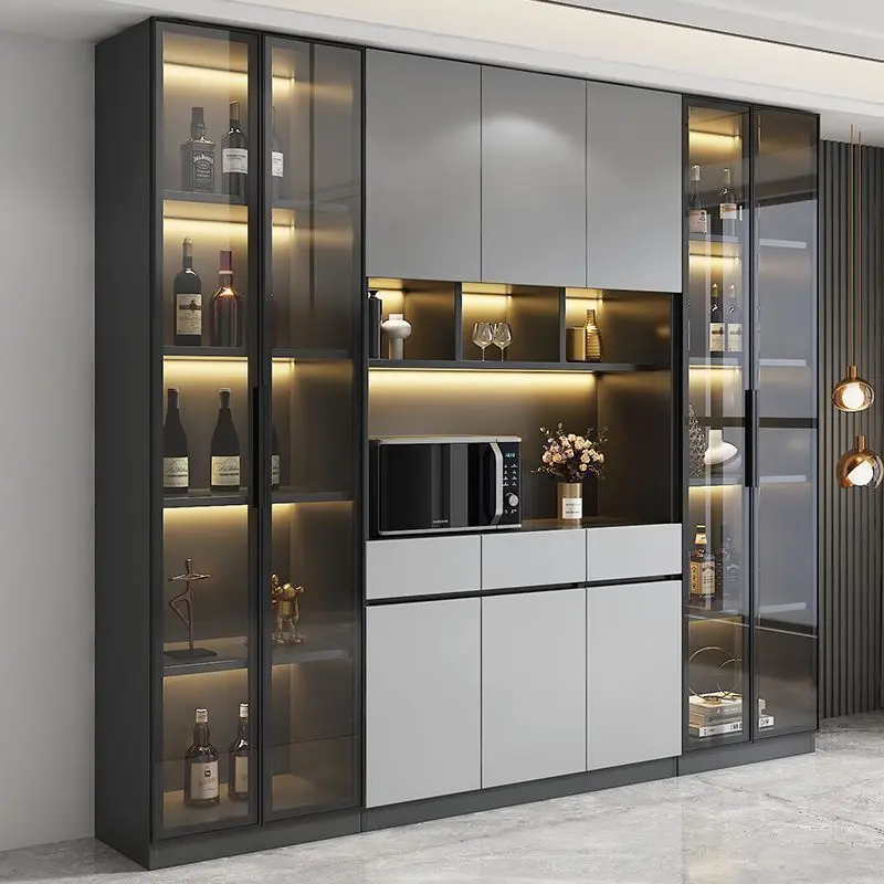 

Solid wood display cabinet integrated household storage light luxury living room wall high cabinet