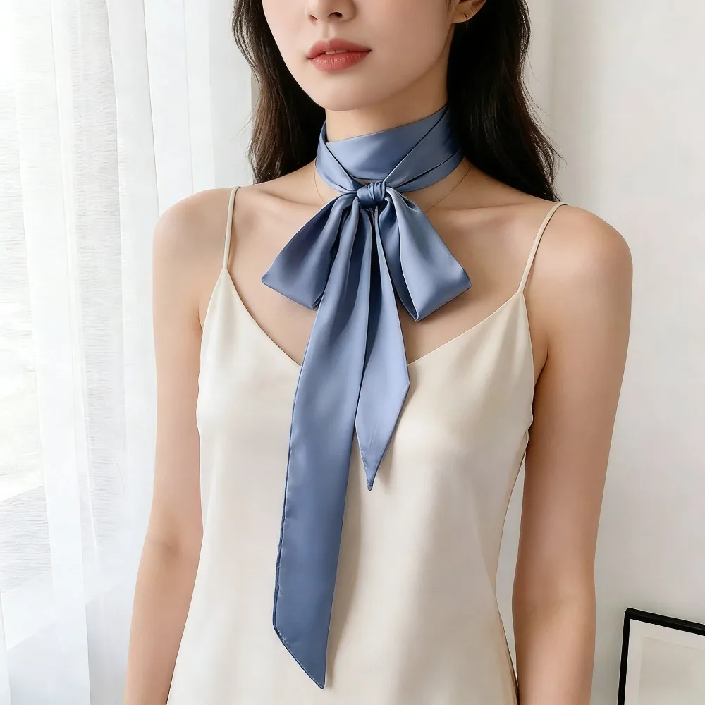 

Satin Silk Narrow Scarf Neckerchief Solid Neck Scarves Long Silk Thin Scarf Head Neck Hair Band Bag Ribbon Headbands DIY Gift