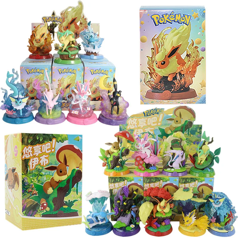 Pokemon eeveelution espeon sylveon glaceon leafeon vaporeon umbreon flareon anime figura modelo caixa cega brinquedos presentes de aniversário