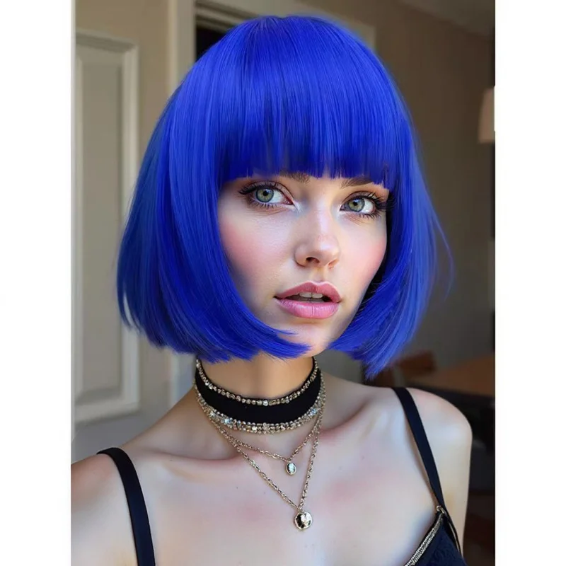 باروكة بوب نسائية حلوة ولطيفة وشعر قصير منفوش وقصير أنيق من بوبو بني متعدد الألوان