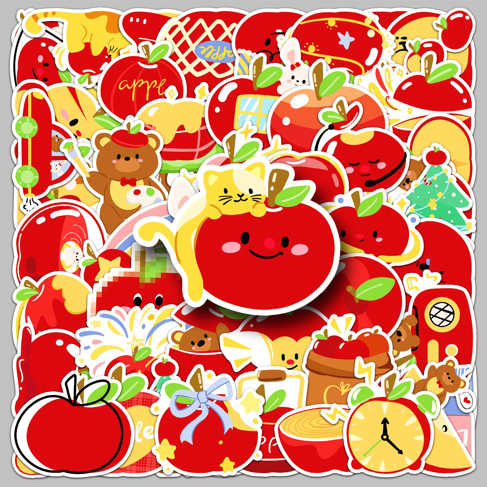 

50PCS Cute Apple Stickers Kawaii Red Apple Cartoon Vegetables DIY Decorable Diary Phone Case iPad Waterproof Stickers Kids Toy