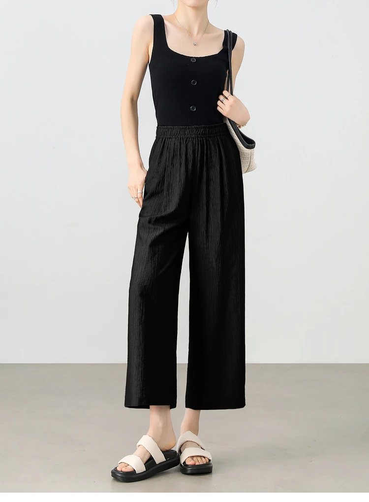 SENTUBILA Lyocell Straight-leg Trousers Woman Summer 2025 New Collection Pleated Eight-point Pants Clothing Female 152K57770