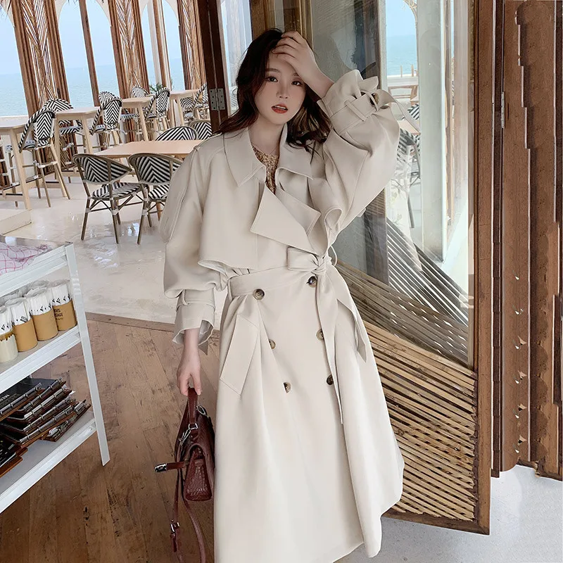 

Nice New Autumn Trench Coat Women Long Sleeve Casual Overcoat Double breasted Windbreaker Female Long Coat Outerwear P863