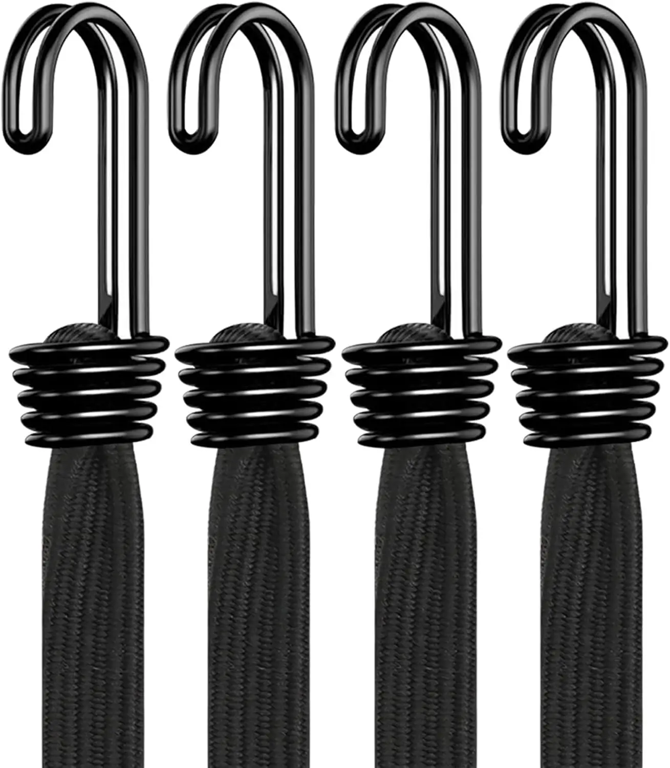 

Heavy Duty Bungee Cords with Hooks, 36inch Flat Black Straps for Securing Luggage, Tarps, Tents - 4pcs