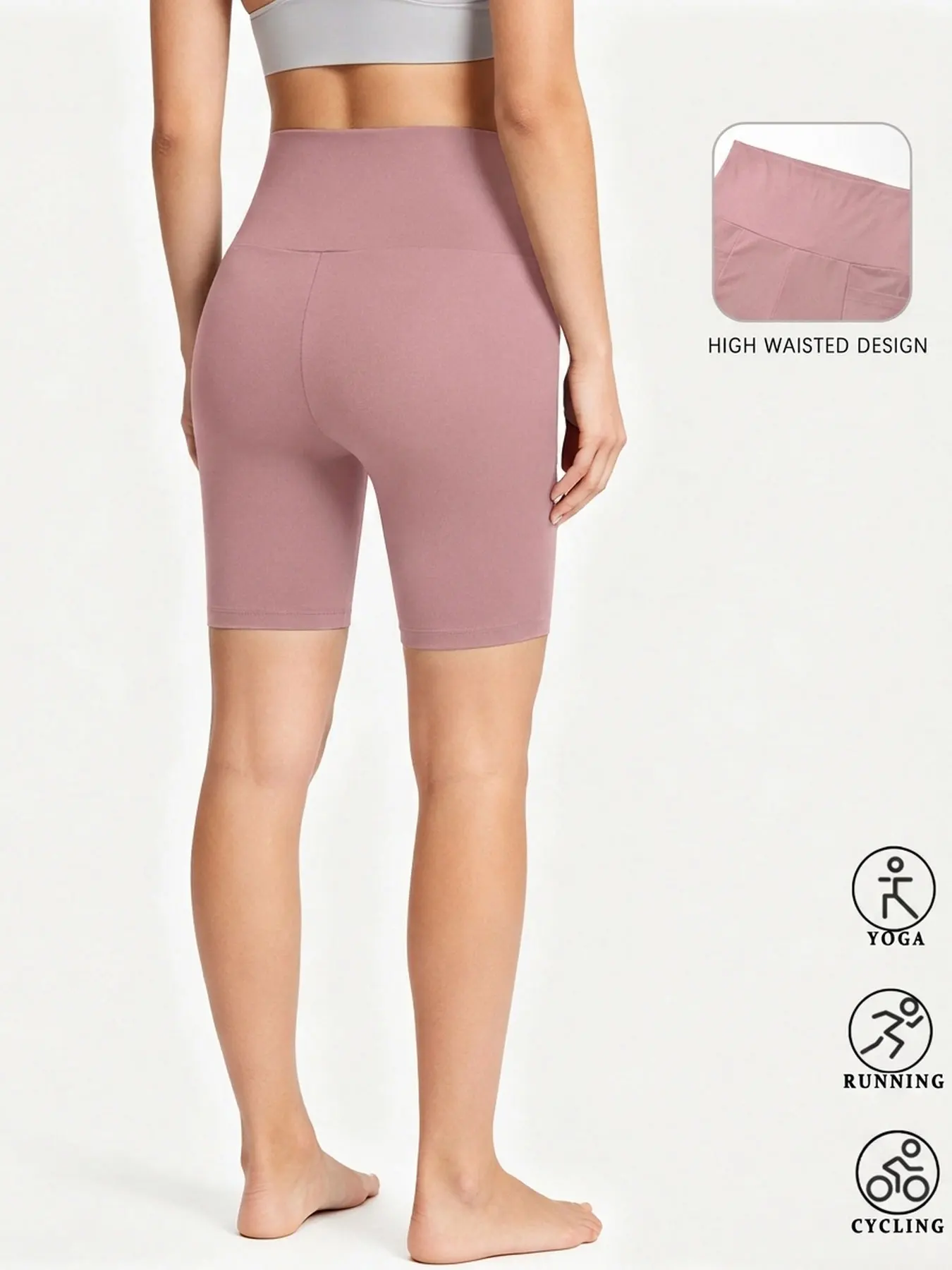 Damen Biker-Shorts mit Taschen, hoher Bund, superweich, blickdicht, Bauchkontrolle, für Laufen und Yoga – Detail 3