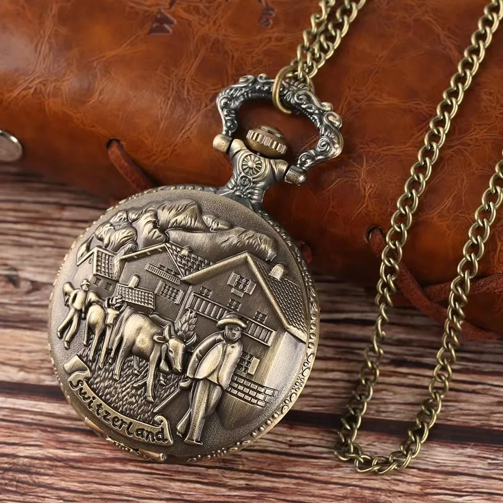 Rustic style pocket watch vintage vintage vintage classic flip genuine gifts for boys and girls creative quartzpueblo grabado 3D