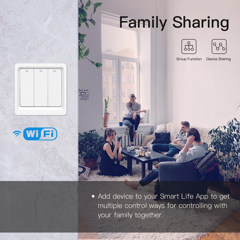 MOES WiFi Push Button Switch Neutral 2MQTT Tuya Smart life APP light Control Alexa Google voice 2/3 Way Switches 1/2/3 gang