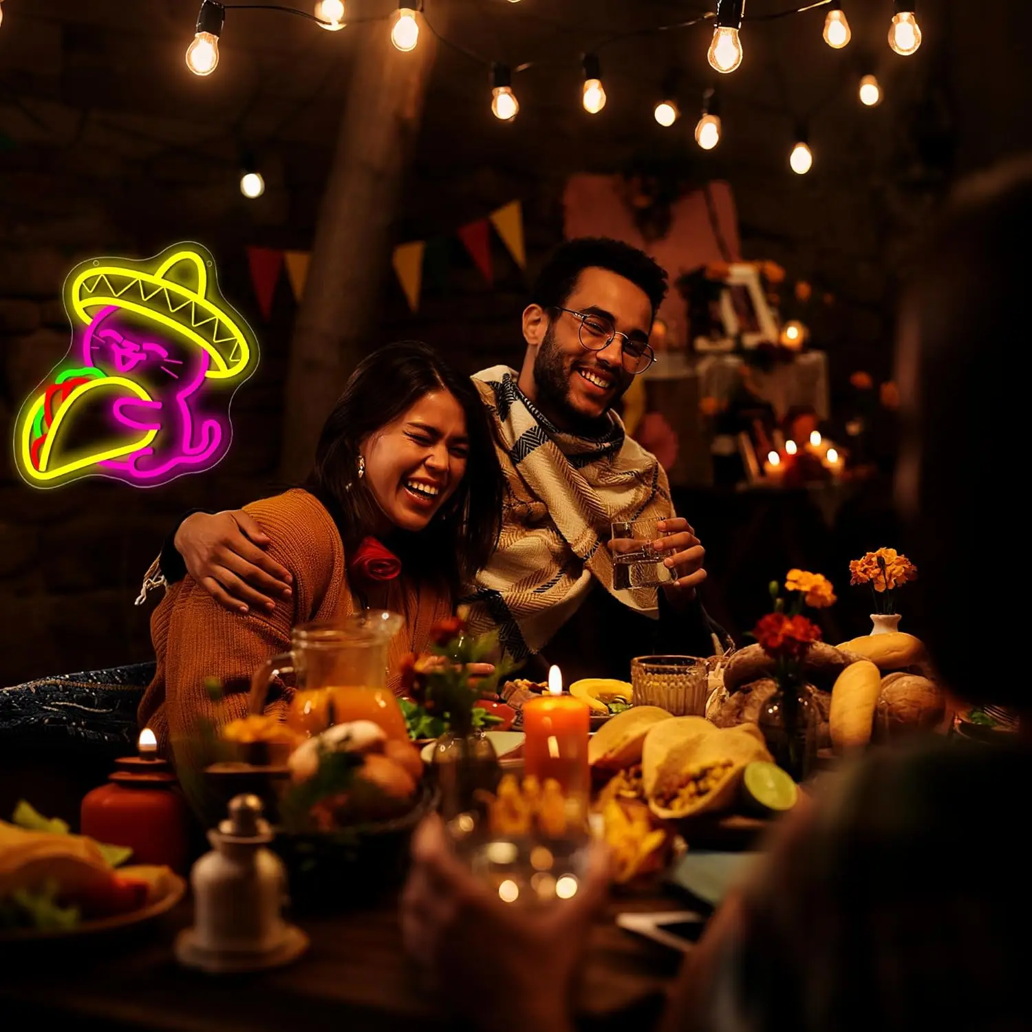 التاكو القط النيون عكس الضوء Led الحيوان كول القط تسجيل جدار ديكور للرجل الكهف مطعم بار البيرة حفلة عيد الميلاد عيد ميلاد #6