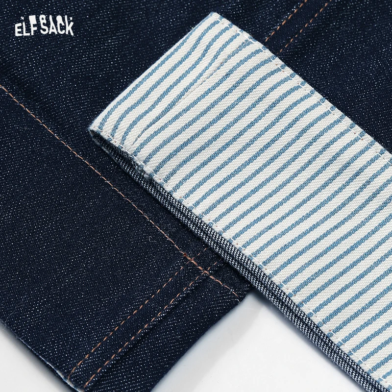 ELFSACK 2025 ฤดูใบไม้ร่วง คอลเลคชั่นใหม่ กางเกงยีนส์ทรงวินเทจสไตล์อเมริกัน ขาบาน แต่งขอบเอวสูง ช่วยให้ดูผอมเพรียว สำหรับผู้หญิง