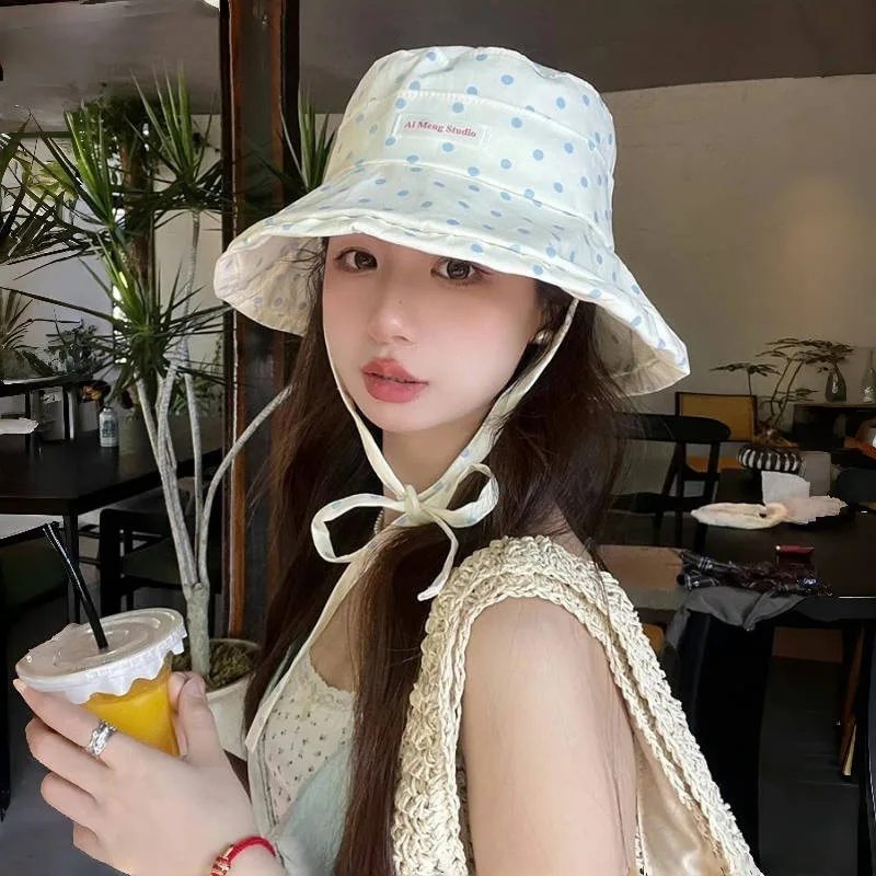

New striped fisherman hat for women Spring and summer Academy wind sunblock visor to show face small outdoor travel basin hat
