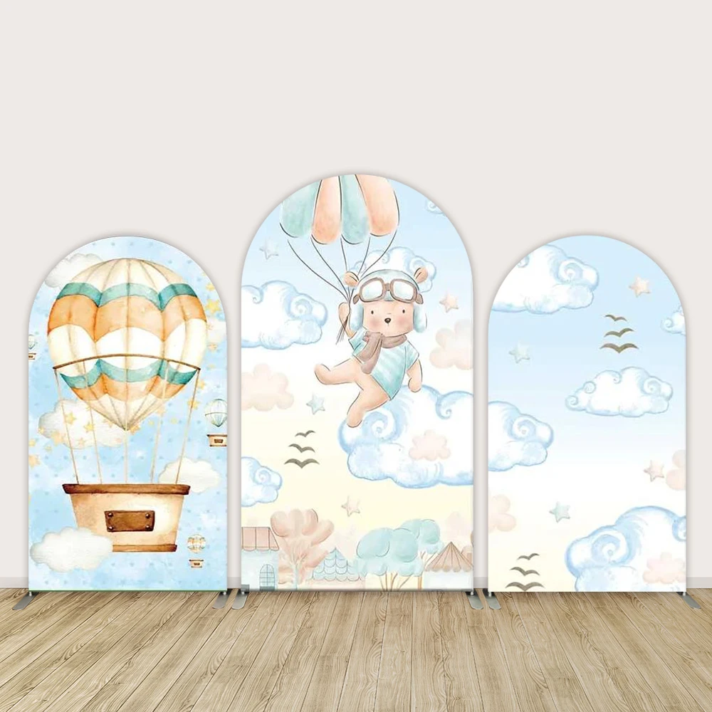 

Bear Boy Baby Shower Chiara Backdrop Hot Air Balloons Kids 1st Birthday Arched Wall Covers for Party Decoration Supplies