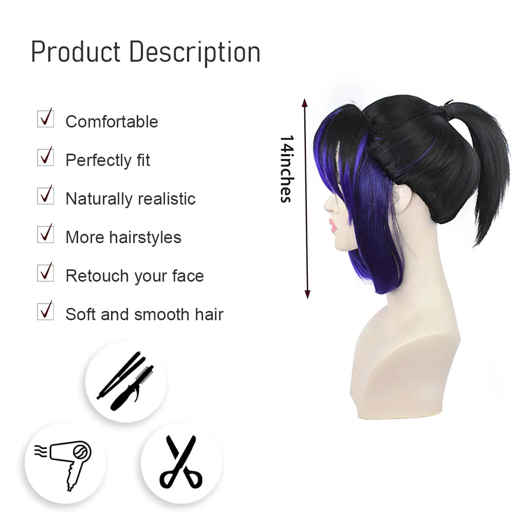 عالية الجودة أنيمي شيطان القاتل Kochou Shinobu تأثيري الشعر الاصطناعية 14 بوصة التدرج اللون مرحلة الأداء اليومي شعر مستعار للحفلات