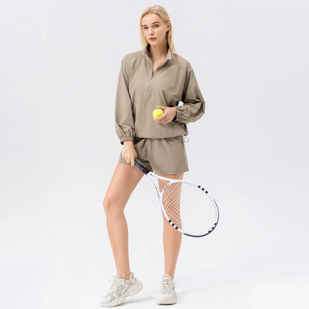 Autumn and Winter Sports Hoodie Women's Standing Collar Half Zipper Quick Drying Breathable Running Long Sleeved Loose Casual