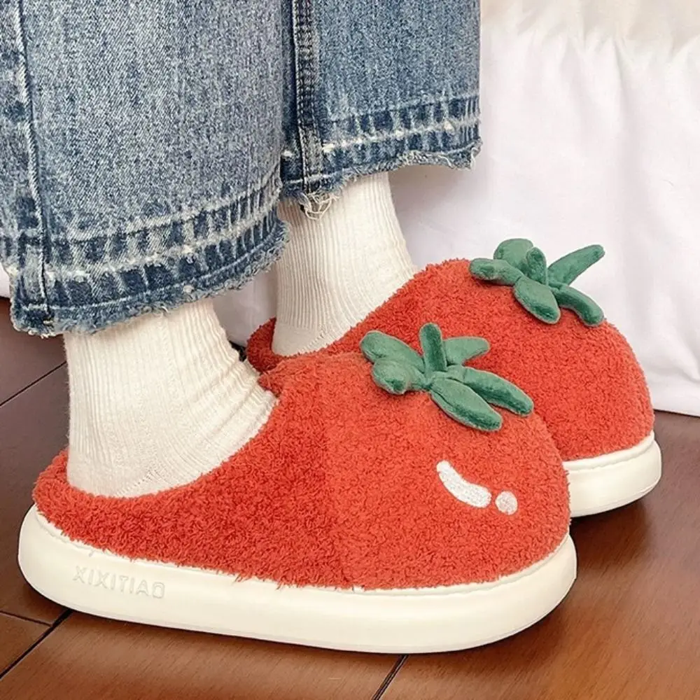 Houseshoes الشتاء أفخم الطماطم النعال لينة المضادة للانزلاق الكرتون فروي النعال سميكة سوليد رشاقته الدافئة المنزل أحذية قطنية النساء