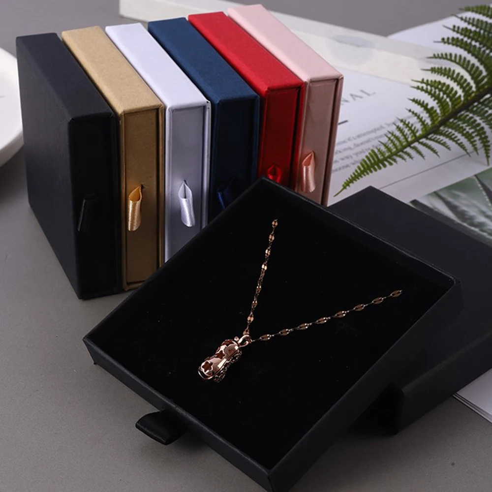 

New Arrive Thin Kraft Paper Drawer Jewelry Packaging Box Greeting Card Necklace Bracelet Gift Package Case Boxes Dropshipping