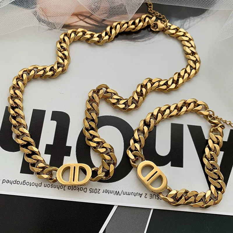 Letter Necklace for Women Jewelry Gifts Stainless Steel Set Necklace and Bracelet Gold Color Fashion Party Jewelry