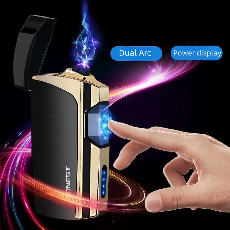 HONEST Infrared Touch Induction Electric Dual Arc Lighter Metal Outdoor Windproof Power Display Pulse Plasma USB Lighter Gadgets