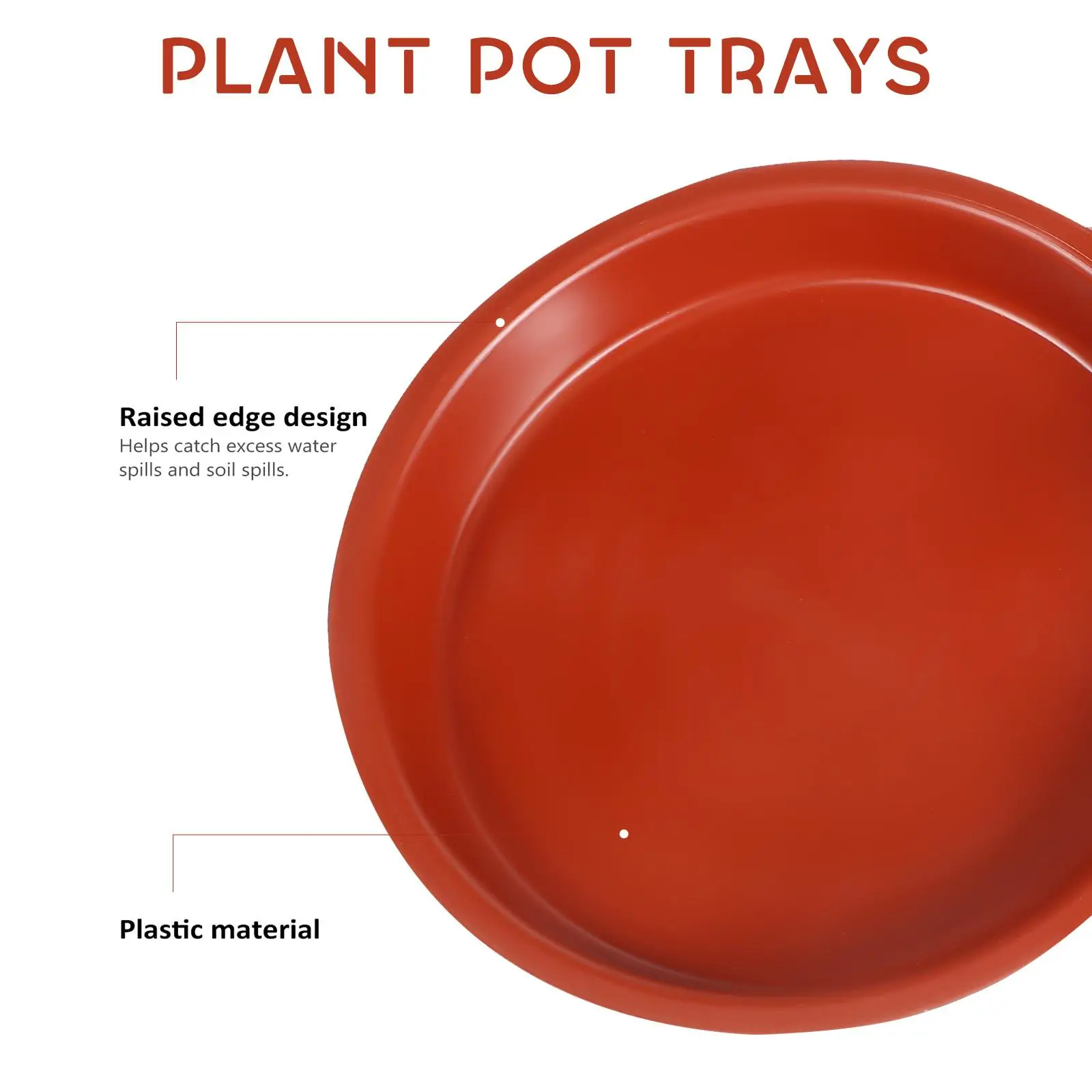 

5 Pcs Red Plastic Flower Pot Saucers 160# Round Bottom Trays for Plant Pots Catch Debris Stable Non Tipping Garden Use