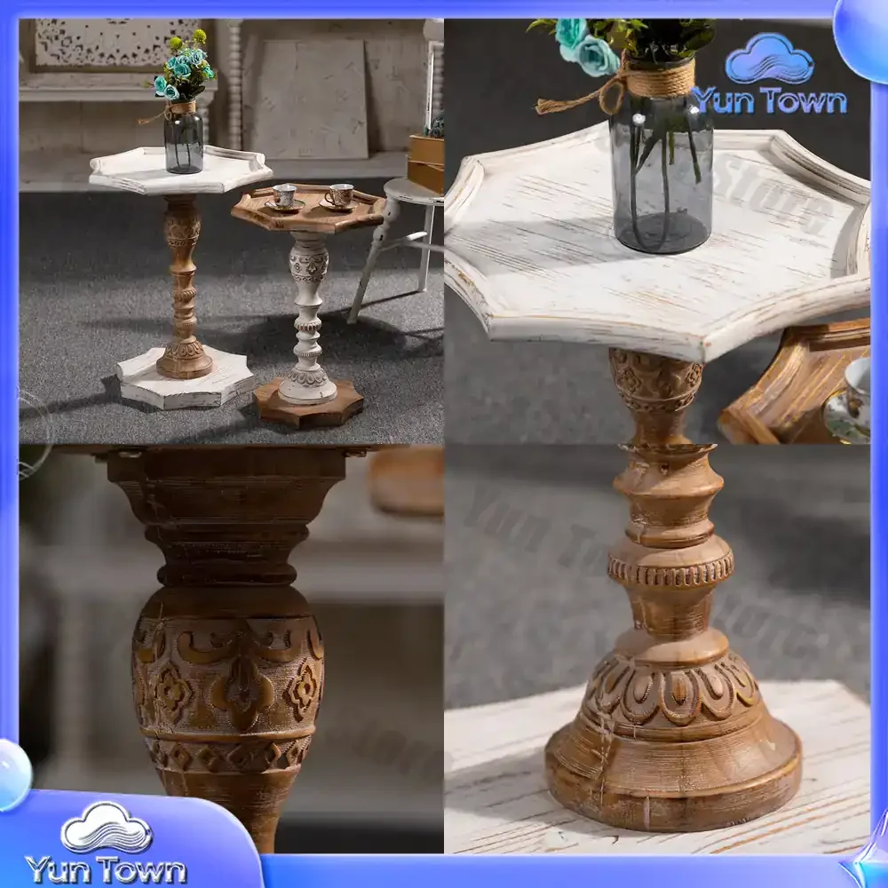 Retro Distressed Diamond Shape Solid Wood Side Table for Living Room Sofa for Airbnb Corner Table for Balcony Leisure Small