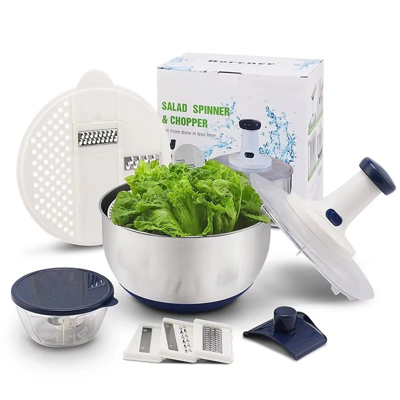 

Wholesale Multifunction Large Salad Spinner 5L Fruits Vegetables Dryer Washer Dryer Drainer Stainless Steel Salad Spinner